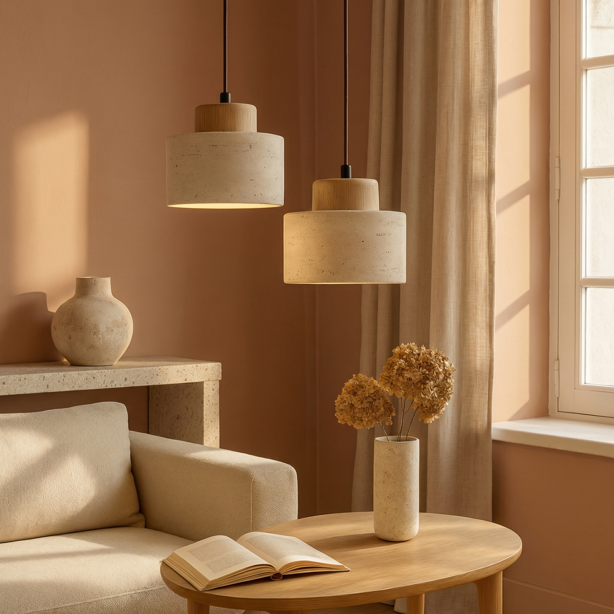 Suspension en pierre travertin