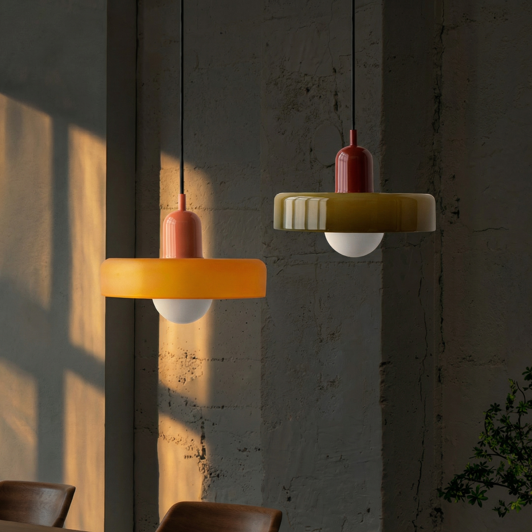 Suspension Bauhaus en verre coloré