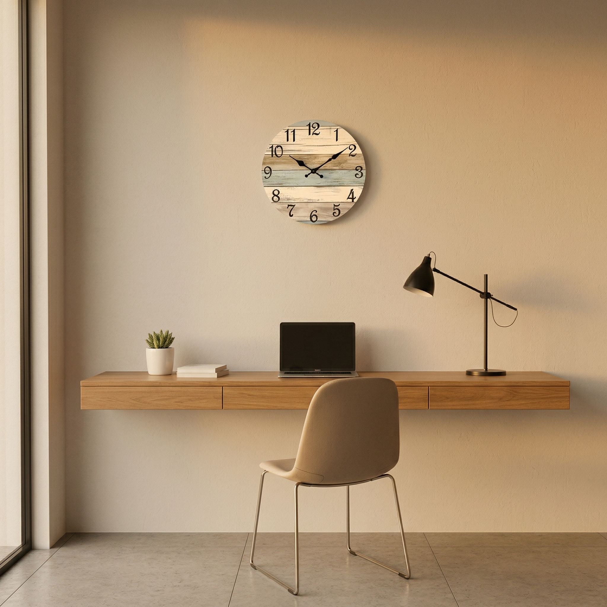 Horloge murale ronde bleue silencieuse – design nautique