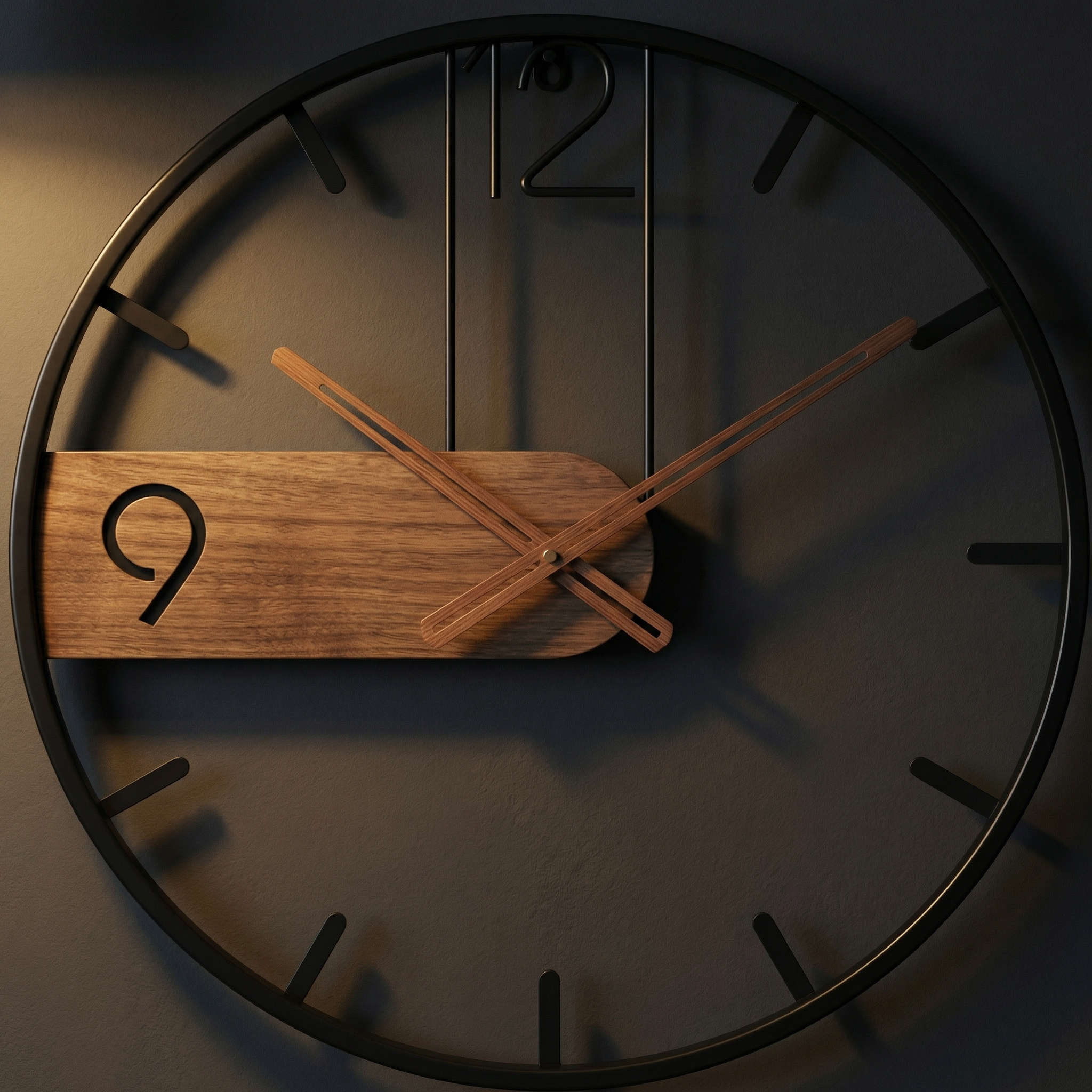 Horloge murale silencieuse Chic – métal et noyer