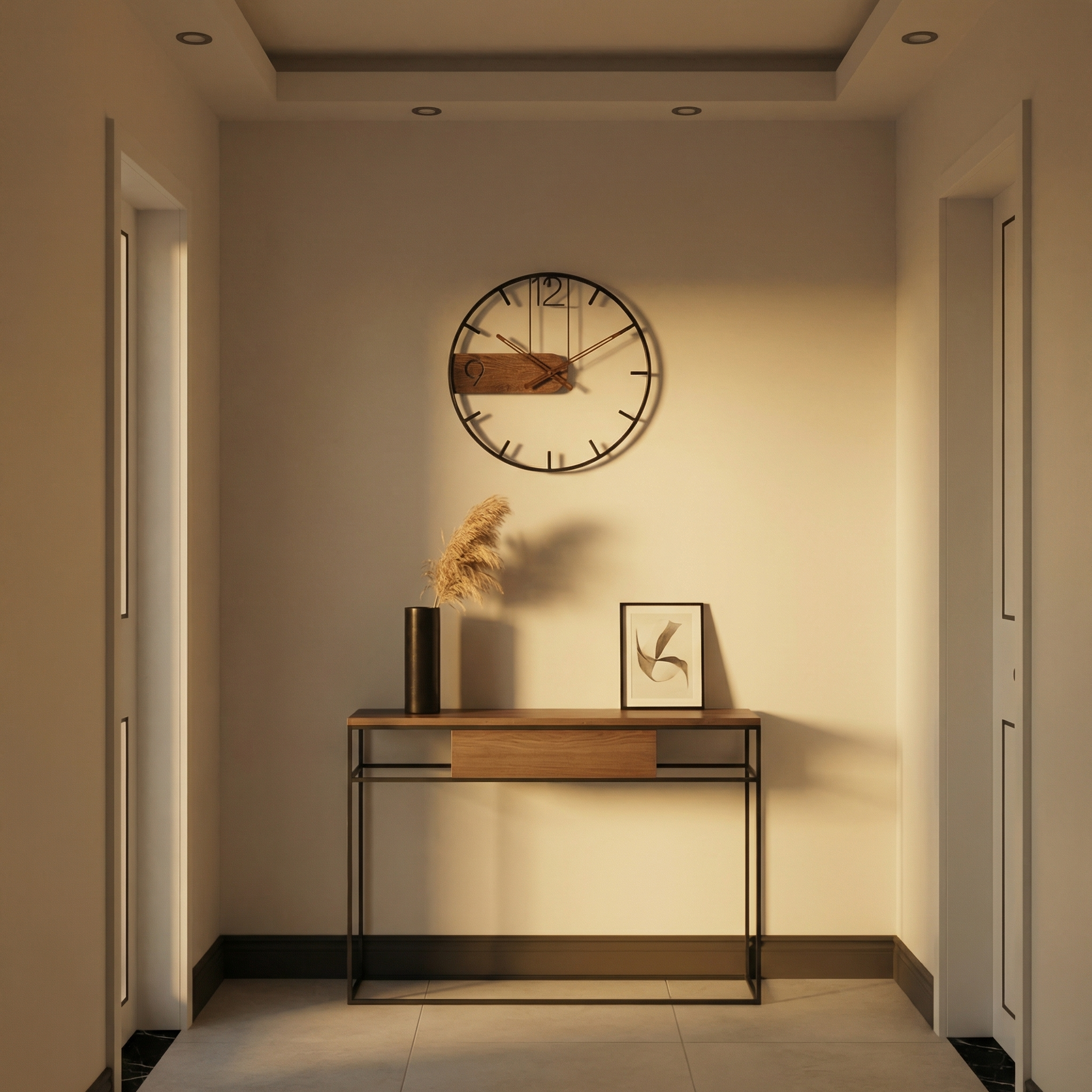 Horloge murale silencieuse Chic – métal et noyer