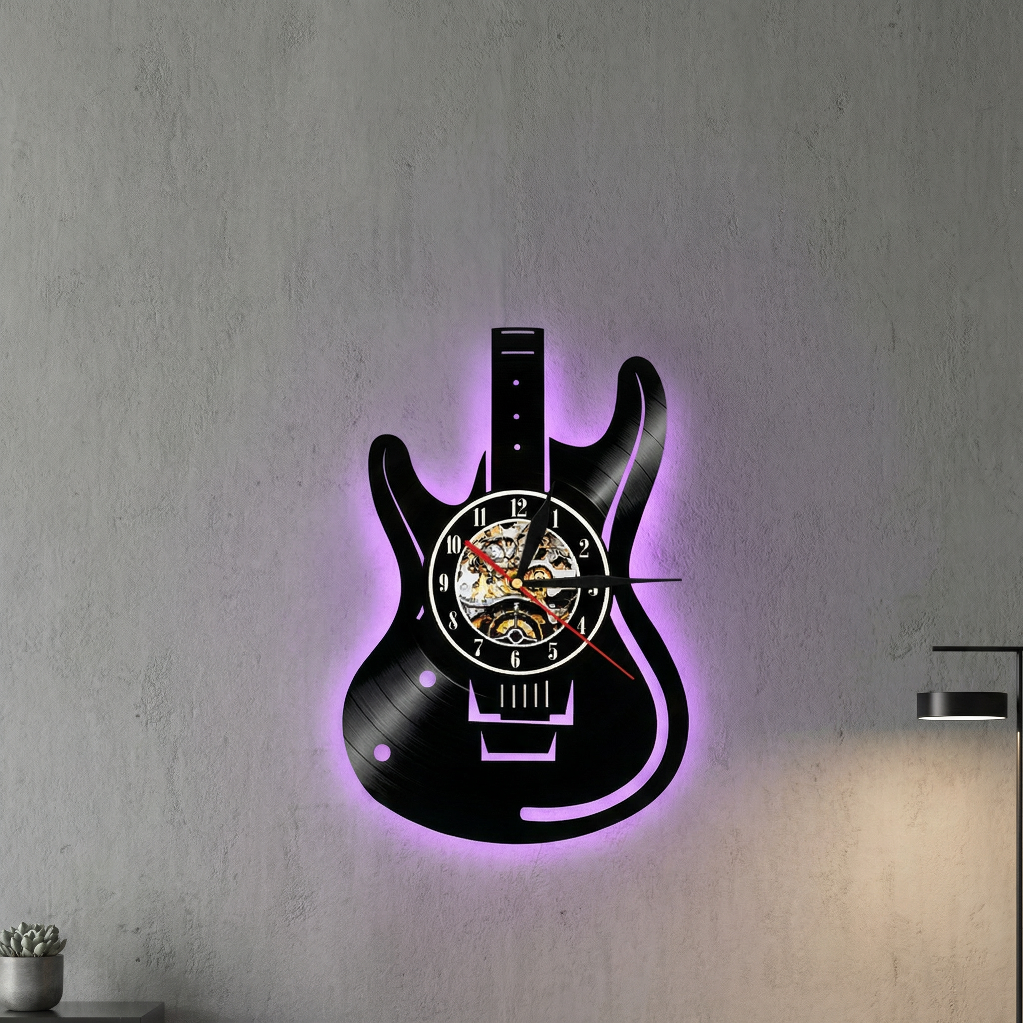 Horloge murale vinyle guitare – design vintage