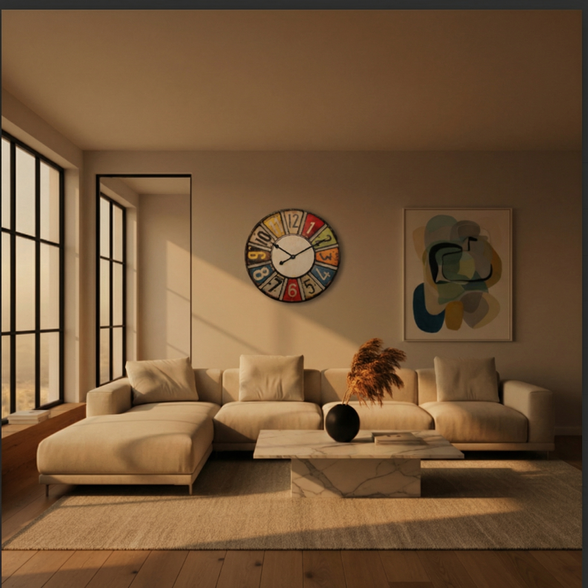 Horloge murale rétro colorée – design industriel