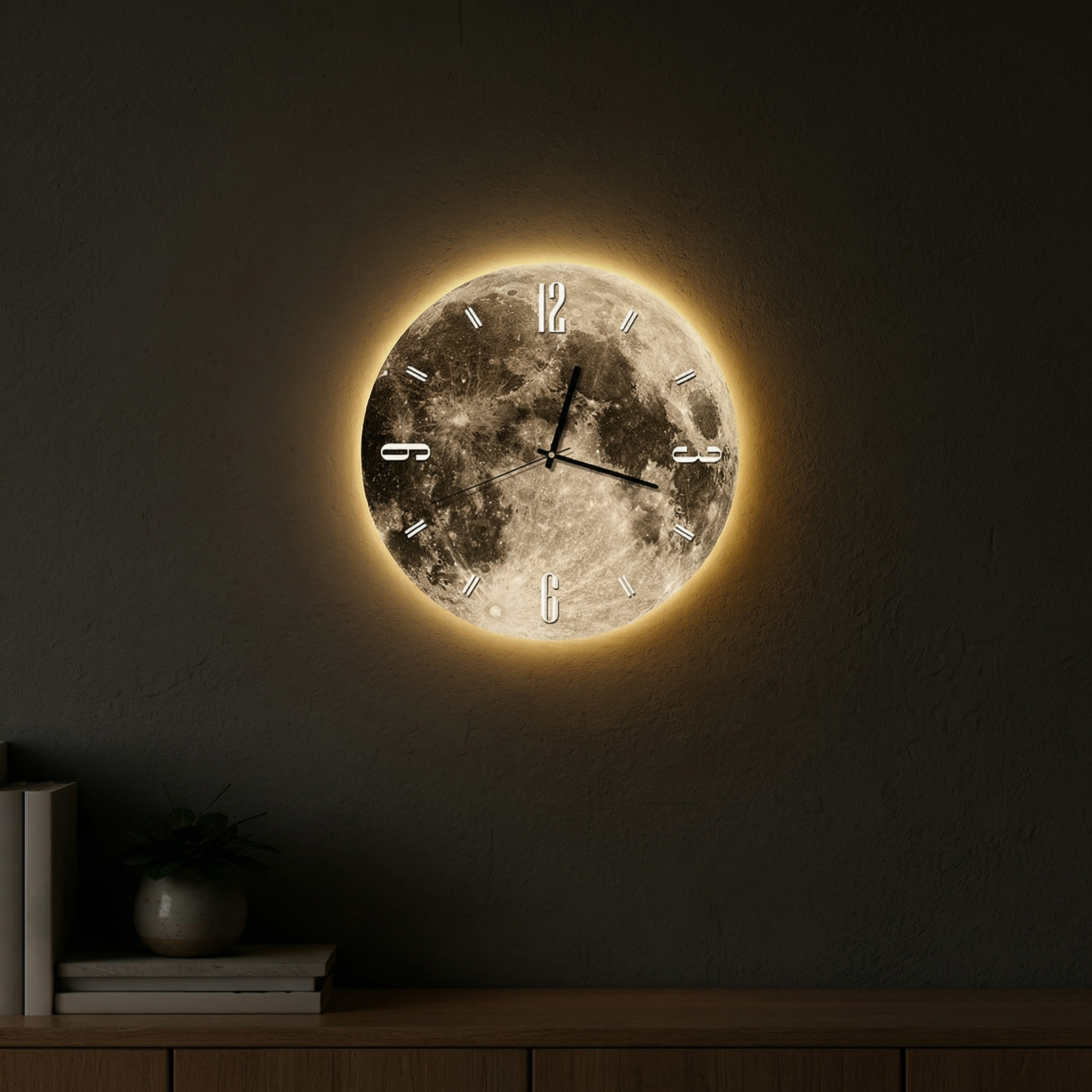 Horloge murale lune avec éclairage LED – design apaisant