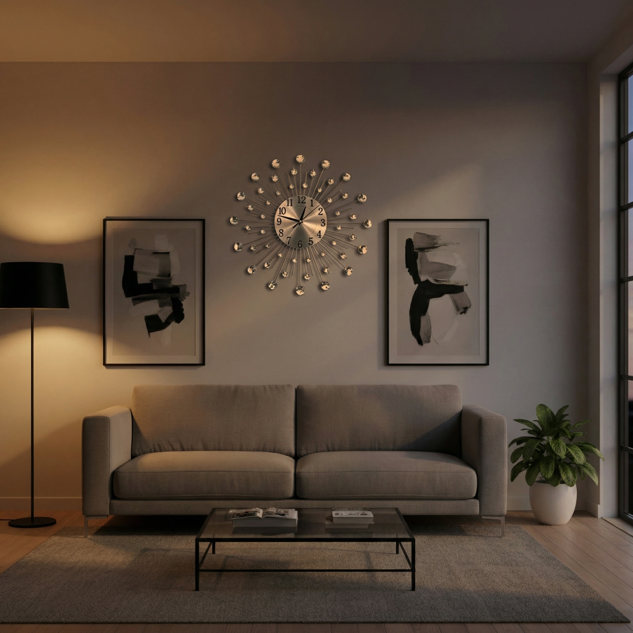 Horloge murale moderne avec accents cristal – design élégant