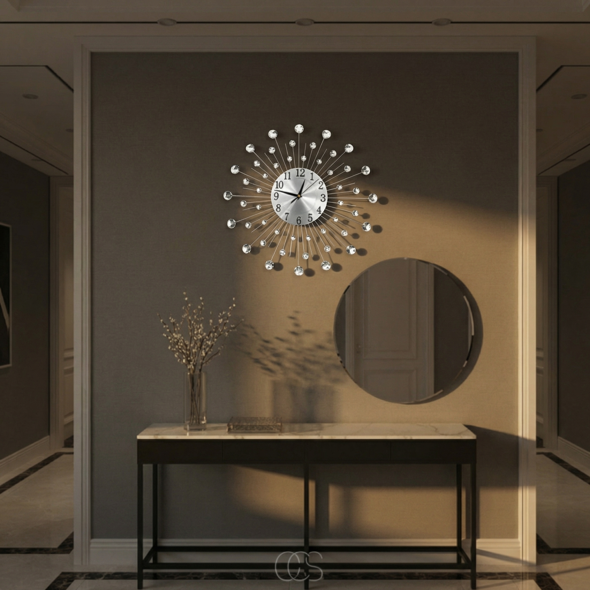 Horloge murale moderne avec accents cristal – design élégant