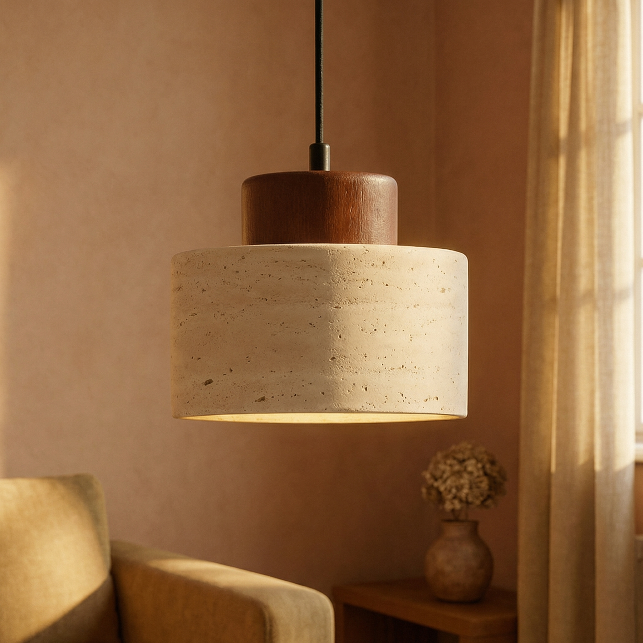 Suspension en pierre travertin