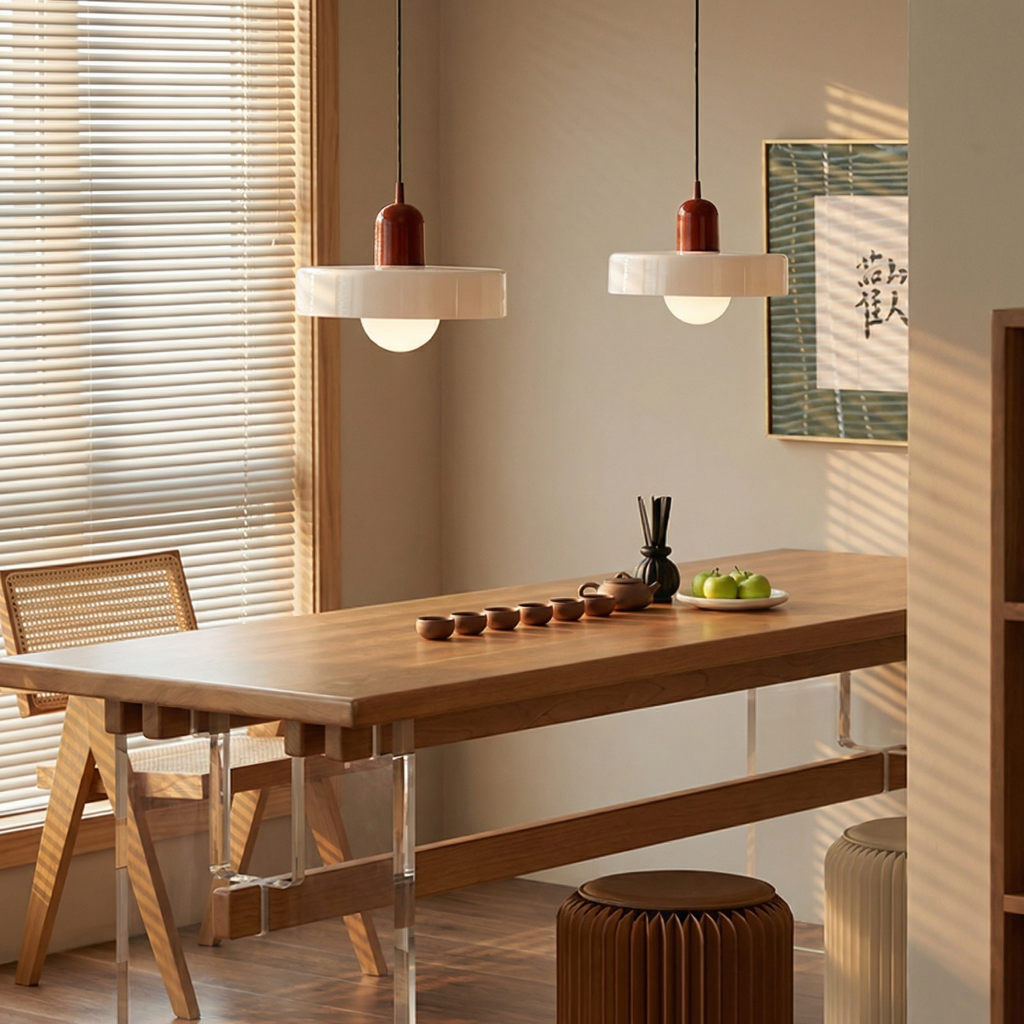 Suspension Bauhaus en verre coloré