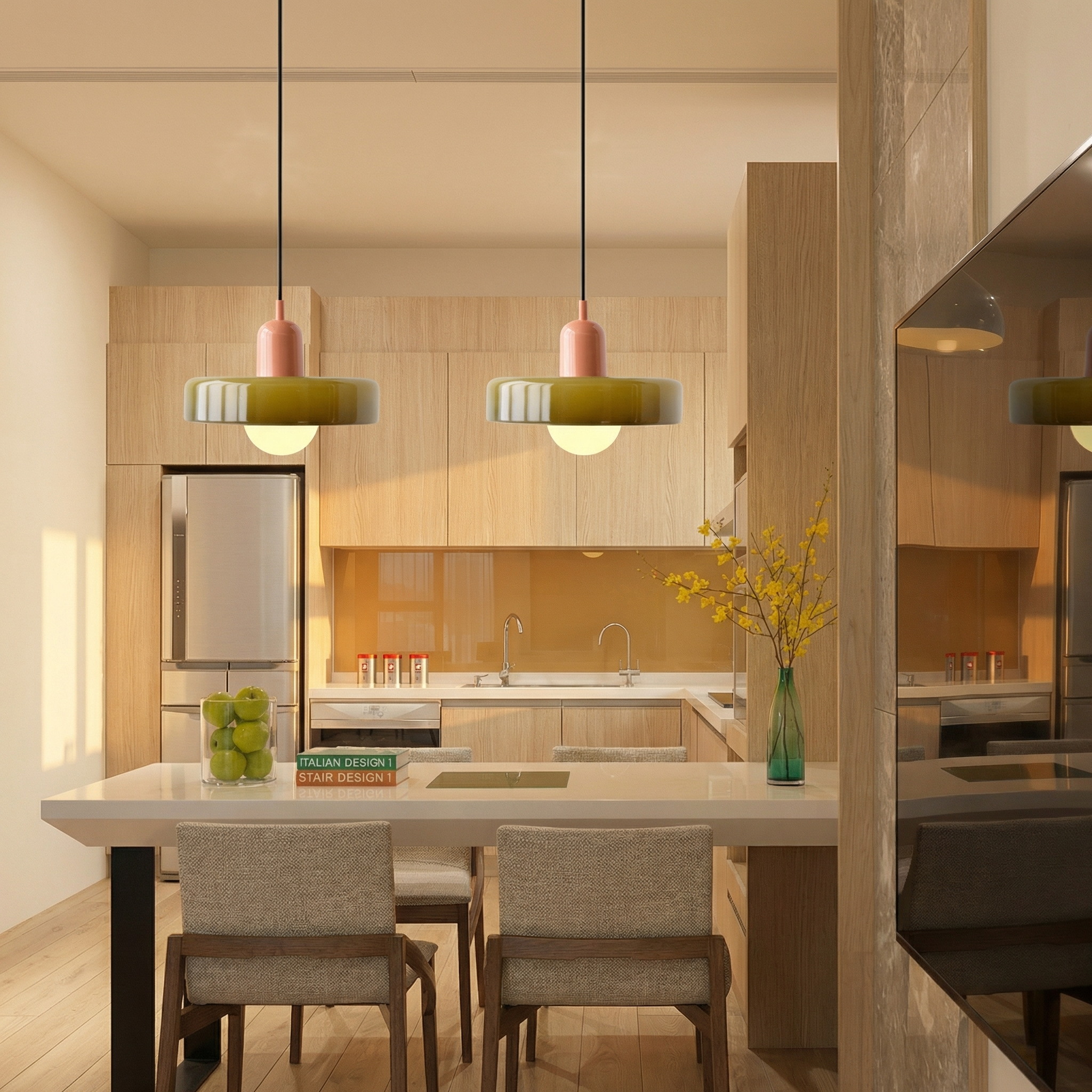 Suspension Bauhaus en verre coloré