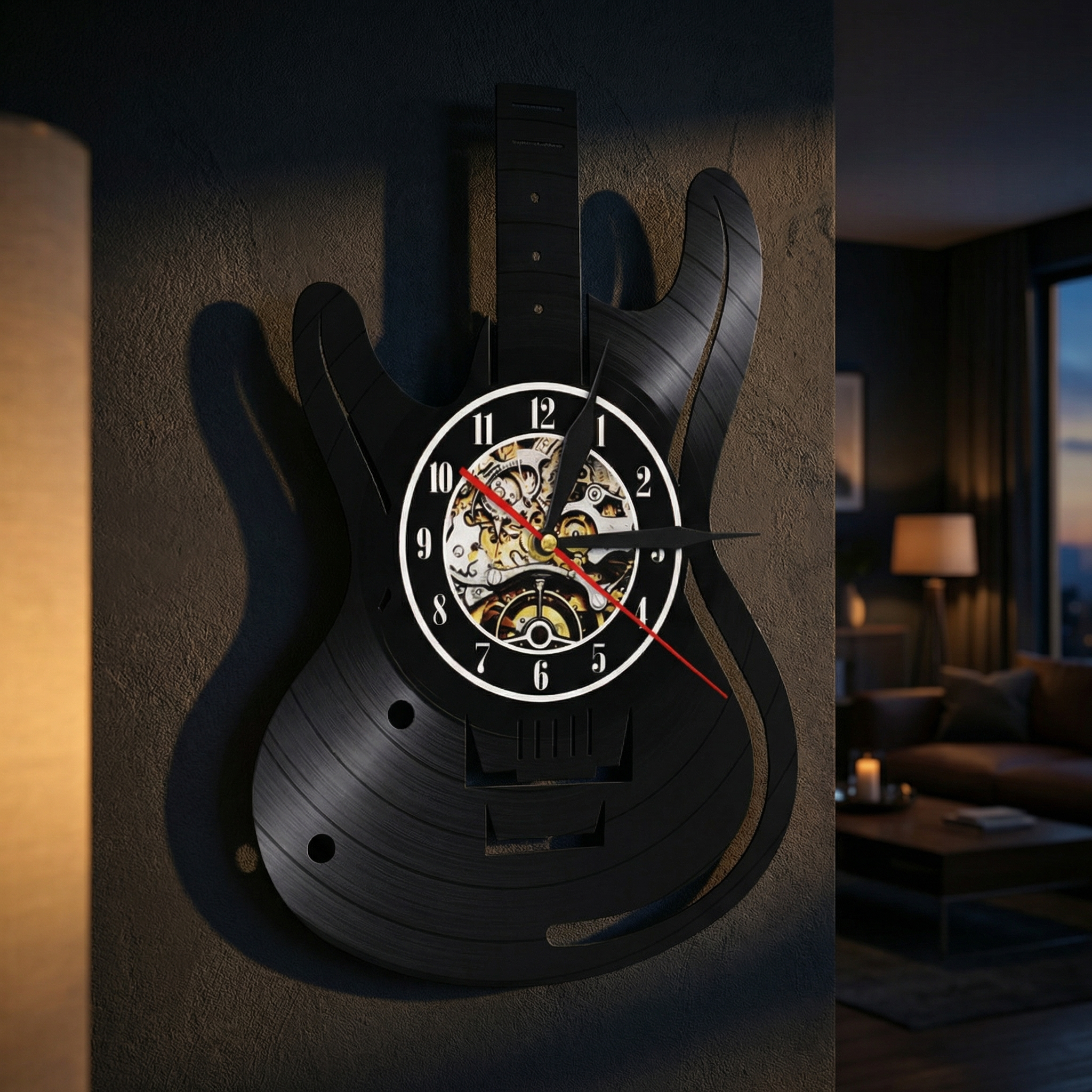 Horloge murale vinyle guitare – design vintage