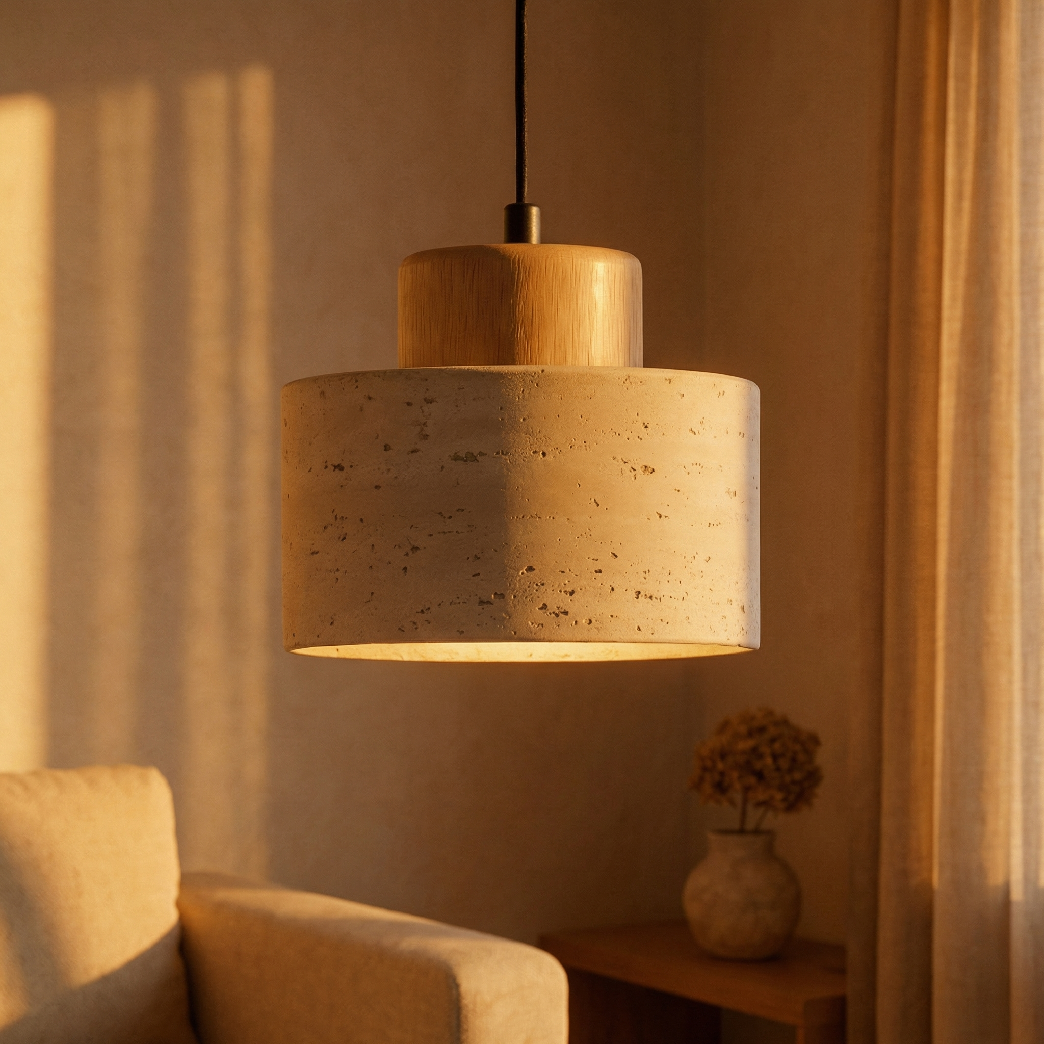 Suspension en pierre travertin